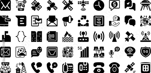 Communication Icon Set Isolated Silhouette Solid Icons With Icon, Symbol, Business, Set, Sign, Communication, Vector Infographic Simple Vector Illustration