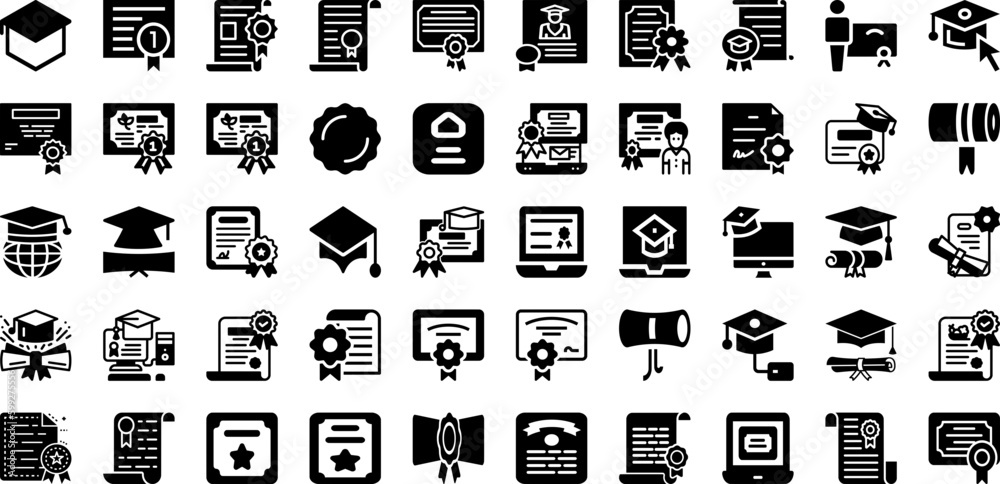 Diploma Icon Set Isolated Silhouette Solid Icons With Symbol, Vector, Graduation, Education, Diploma, Icon, Certificate Infographic Simple Vector Illustration Diploma Icon Set Isolated Silhouette Solid Icons With Symbol, Vector, Graduation, Education, Diploma, Icon, Certificate Infographic Simple Vector Illustration