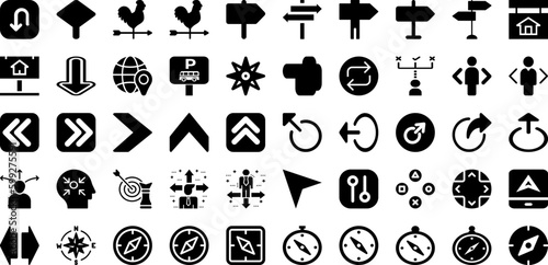 Direction Icon Set Isolated Silhouette Solid Icons With Sign  Symbol  Vector  Direction  Arrow  Illustration  Icon Infographic Simple Vector Illustration