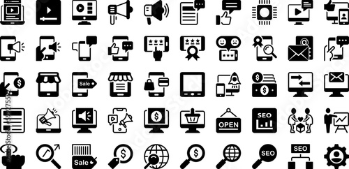 Digital Icon Set Isolated Silhouette Solid Icons With Technology, Symbol, Digital, Internet, Media, Web, Icon Infographic Simple Vector Illustration