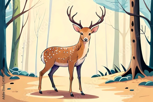 Fotografiet Watercolor forest cartoon isolated cute baby deer animal
