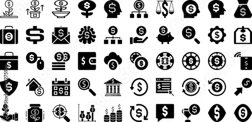 Dollar Icon Set Isolated Silhouette Solid Icons With Business, Cash, Dollar, Money, Symbol, Payment, Icon Infographic Simple Vector Illustration