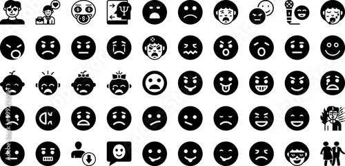 Emotion Icon Set Isolated Silhouette Solid Icons With Symbol, Icon, Line, Set, Illustration, Emotion, Vector Infographic Simple Vector Illustration