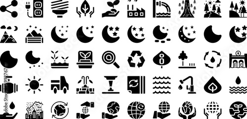 Environment Icon Set Isolated Silhouette Solid Icons With Ecology, Recycle, Icon, Eco, Energy, Environment, Symbol Infographic Simple Vector Illustration