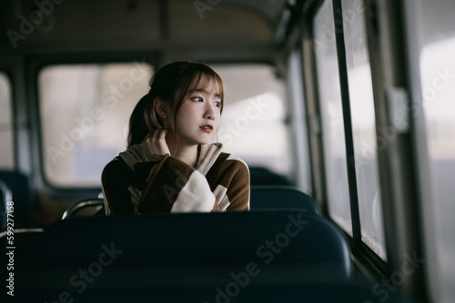 portrait of an asian girl on the bus