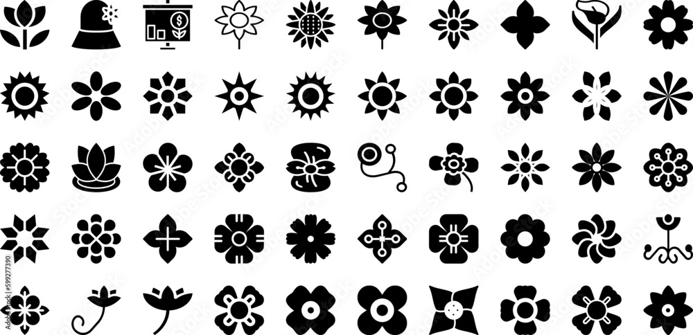 Flower Icon Set Isolated Silhouette Solid Icons With Summer, Design, Floral, Illustration, Flower, Nature, Vector Infographic Simple Vector Illustration