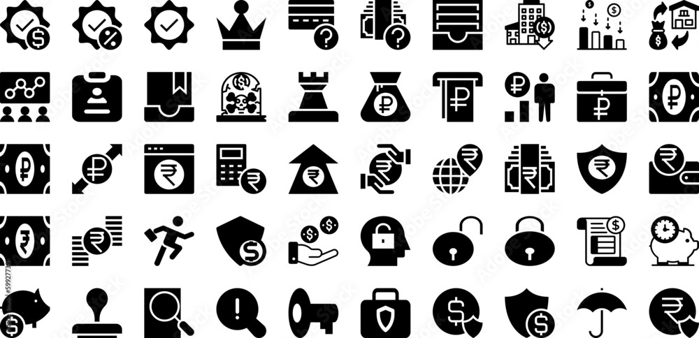 Financial Icon Set Isolated Silhouette Solid Icons With Money, Finance, Vector, Set, Business, Banking, Icon Infographic Simple Vector Illustration