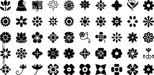 Flower Icon Set Isolated Silhouette Solid Icons With Summer, Design, Floral, Illustration, Flower, Nature, Vector Infographic Simple Vector Illustration