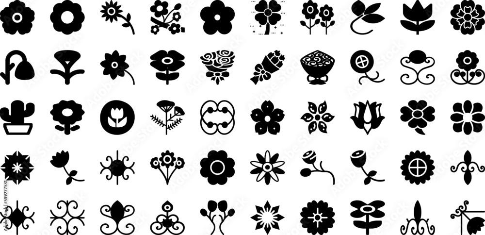 Floral Icon Set Isolated Silhouette Solid Icons With Flower, Floral, Vector, Icon, Illustration, Symbol, Design Infographic Simple Vector Illustration