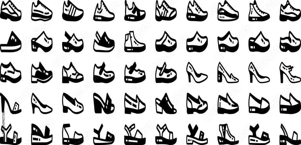 Footwear Icon Set Isolated Silhouette Solid Icons With Vector, Symbol, Fashion, Sign, Illustration, Icon, Footwear Infographic Simple Vector Illustration
