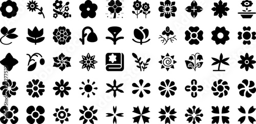 Flower Icon Set Isolated Silhouette Solid Icons With Nature, Flower, Floral, Illustration, Vector, Summer, Design Infographic Simple Vector Illustration