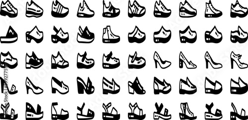 Footwear Icon Set Isolated Silhouette Solid Icons With Vector  Symbol  Fashion  Sign  Illustration  Icon  Footwear Infographic Simple Vector Illustration