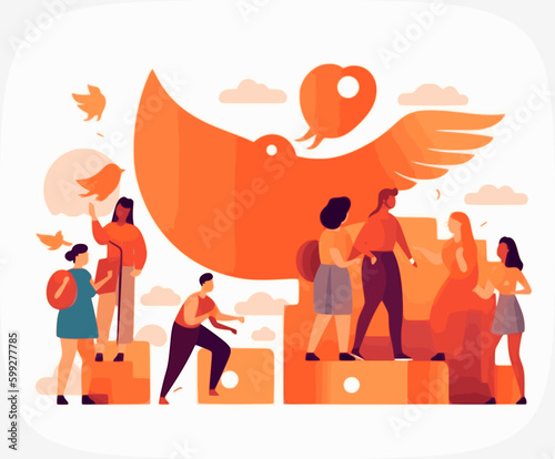 concept with different people and social media. women and men are using gadgets. socialmedia. vector illustration