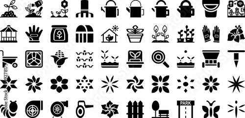 Garden Icon Set Isolated Silhouette Solid Icons With Vector, Icon, Nature, Tree, Gardening, Plant, Garden Infographic Simple Vector Illustration