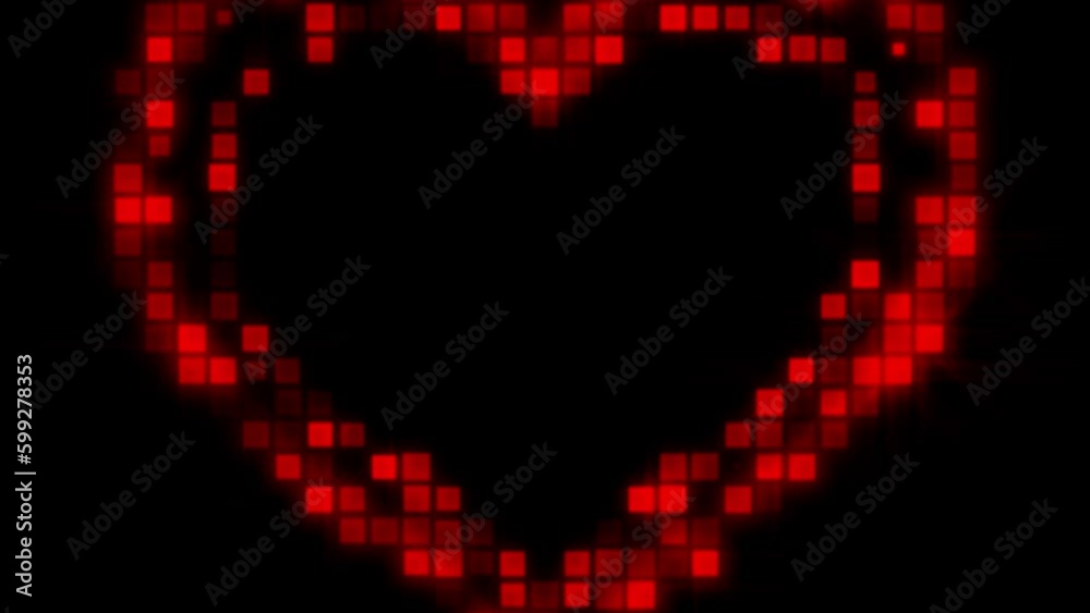 red heart shape glowing pixel isolated on black background red heart shape glowing pixel isolated on black background