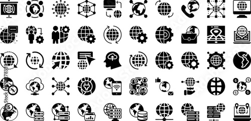 Global Icon Set Isolated Silhouette Solid Icons With Sign, Icon, Internet, Vector, Global, Symbol, Business Infographic Simple Vector Illustration