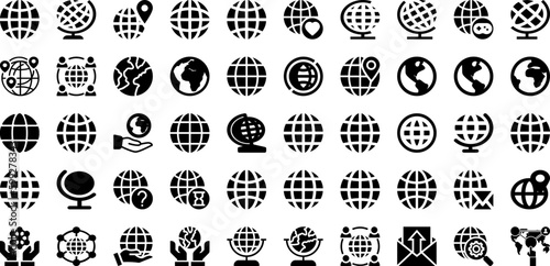 Global Icon Set Isolated Silhouette Solid Icons With Symbol, Vector, Sign, Global, Internet, Business, Icon Infographic Simple Vector Illustration