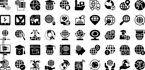 Global Icon Set Isolated Silhouette Solid Icons With Business, Global, Vector, Icon, Sign, Internet, Symbol Infographic Simple Vector Illustration