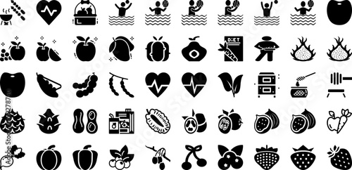 Healthy Icon Set Isolated Silhouette Solid Icons With Line, Health, Vector, Food, Healthy, Icon, Diet Infographic Simple Vector Illustration