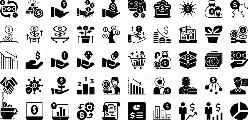 Invest Icon Set Isolated Silhouette Solid Icons With Bank, Icon, Business, Investment, Coin, Finance, Money Infographic Simple Vector Illustration