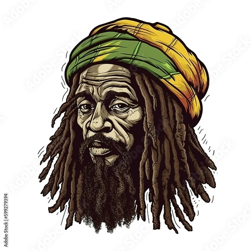 Illustration design of rastafarian man design, generative ai