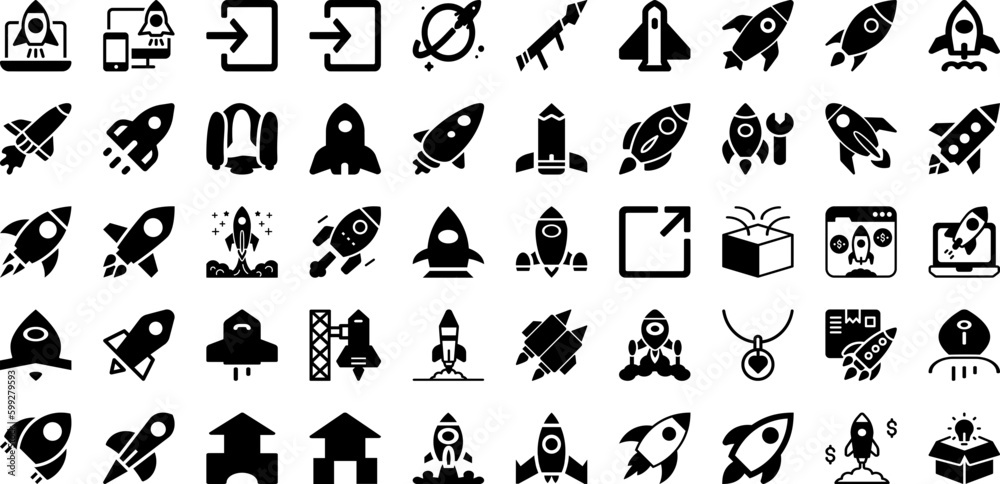 Launch Icon Set Isolated Silhouette Solid Icons With Launch, Vector, Idea, Rocket, Icon, Symbol, Business Infographic Simple Vector Illustration