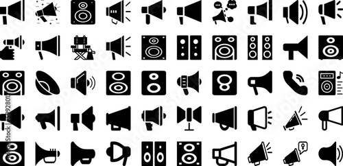 Loudspeaker Icon Set Isolated Silhouette Solid Icons With Vector, Speaker, Loudspeaker, Icon, Media, Megaphone, Sign Infographic Simple Vector Illustration