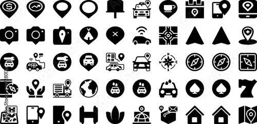 Location Icon Set Isolated Silhouette Solid Icons With Pin, Sign, Vector, Symbol, Icon, Pointer, Location Infographic Simple Vector Illustration