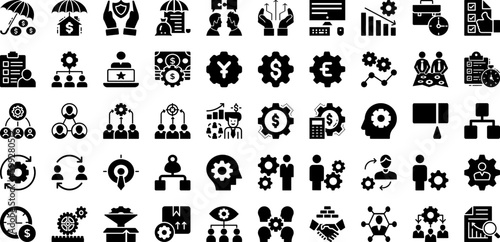 Management Icon Set Isolated Silhouette Solid Icons With Line, Set, Management, Teamwork, Icon, Symbol, Business Infographic Simple Vector Illustration