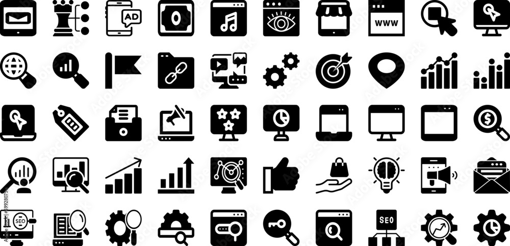Market Icon Set Isolated Silhouette Solid Icons With Media, Social, Seo, Web, Business, Icon, Marketing Infographic Simple Vector Illustration Market Icon Set Isolated Silhouette Solid Icons With Media, Social, Seo, Web, Business, Icon, Marketing Infographic Simple Vector Illustration