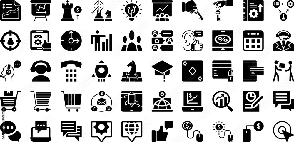 Marketing Icon Set Isolated Silhouette Solid Icons With Media, Web, Marketing, Business, Social, Seo, Icon Infographic Simple Vector Illustration