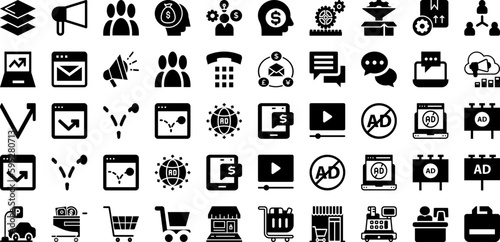 Market Icon Set Isolated Silhouette Solid Icons With Social  Icon  Business  Media  Web  Seo  Marketing Infographic Simple Vector Illustration