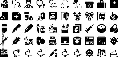 Medical Icon Set Isolated Silhouette Solid Icons With Health, Symbol, Medical, Vector, Sign, Icon, Set Infographic Simple Vector Illustration