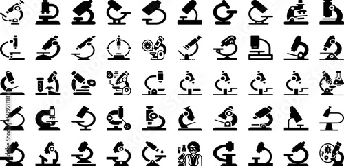 Microscope Icon Set Isolated Silhouette Solid Icons With Icon  Microscope  Sign  Biology  Research  Laboratory  Vector Infographic Simple Vector Illustration