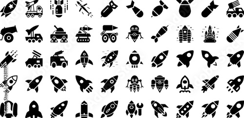 Missile Icon Set Isolated Silhouette Solid Icons With Icon  Technology  Missile  Rocket  Spaceship  Illustration  Vector Infographic Simple Vector Illustration