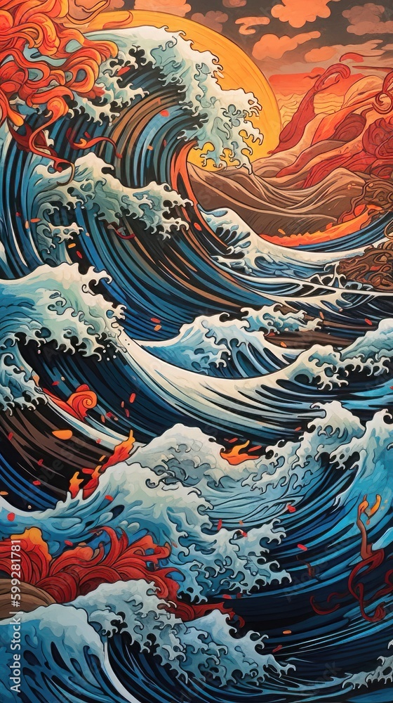Fototapeta premium Psychedelic Manga Ocean Wave