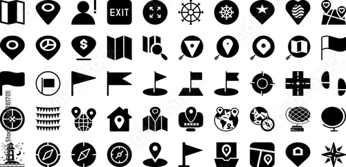 Navigation Icon Set Isolated Silhouette Solid Icons With Sign, Vector, Navigation, Icon, Symbol, Illustration, Web Infographic Simple Vector Illustration