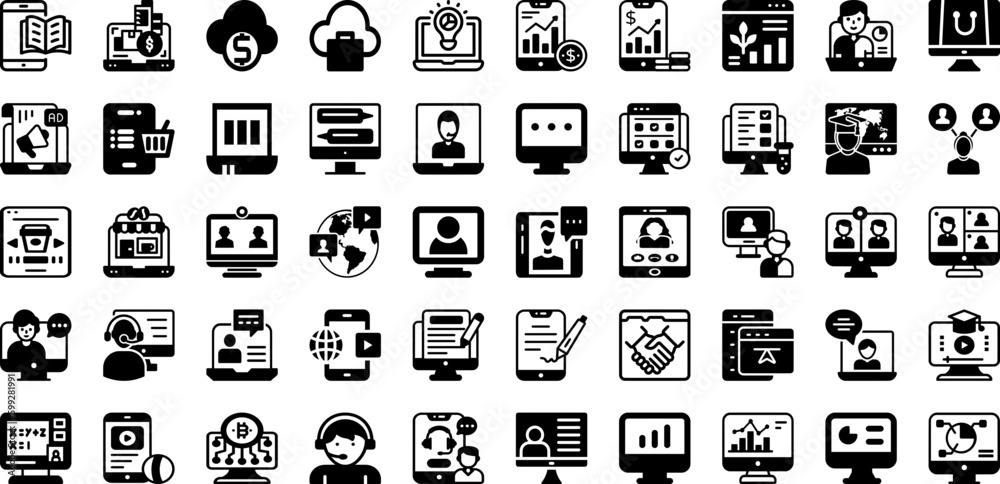 Online Icon Set Isolated Silhouette Solid Icons With Web, Icon, Vector, Communication, Sign, Symbol, Internet Infographic Simple Vector Illustration