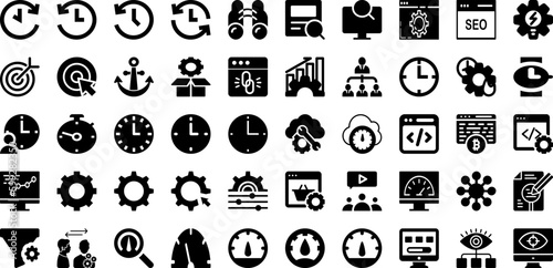 Optimization Icon Set Isolated Silhouette Solid Icons With Optimization, Symbol, Management, Vector, Business, Icon, Outline Infographic Simple Vector Illustration
