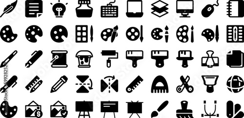 Painting Icon Set Isolated Silhouette Solid Icons With Art, Line, Vector, Outline, Symbol, Sign, Icon Infographic Simple Vector Illustration
