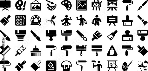 Painting Icon Set Isolated Silhouette Solid Icons With Symbol, Vector, Art, Outline, Line, Sign, Icon Infographic Simple Vector Illustration