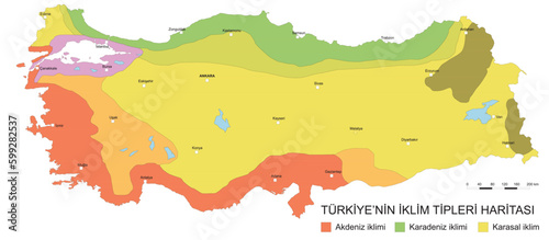 Map of climate types in Turkey, Mediterranean climate, Continental climate, Black sea climate