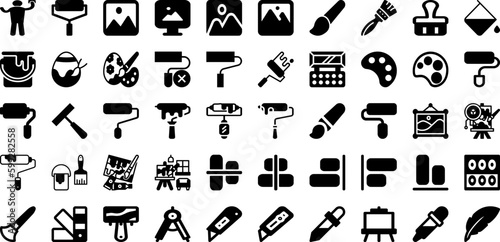 Painting Icon Set Isolated Silhouette Solid Icons With Icon, Outline, Sign, Line, Art, Vector, Symbol Infographic Simple Vector Illustration