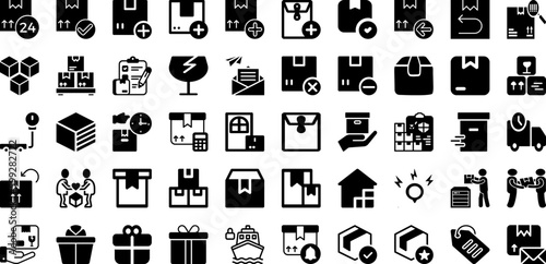 Parcel Icon Set Isolated Silhouette Solid Icons With Vector, Symbol, Shipping, Box, Parcel, Delivery, Icon Infographic Simple Vector Illustration