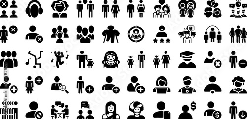 People Icon Set Isolated Silhouette Solid Icons With People, Icon, Teamwork, Group, Partnership, Person, Team Infographic Simple Vector Illustration