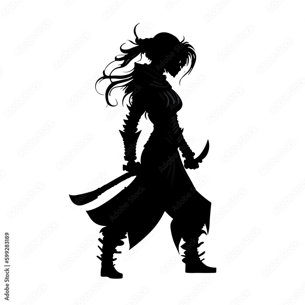 Vector logo with the image of a girl ninja in full body