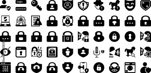 Privacy Icon Set Isolated Silhouette Solid Icons With Safety, Security, Privacy, Vector, Safe, Icon, Protection Infographic Simple Vector Illustration