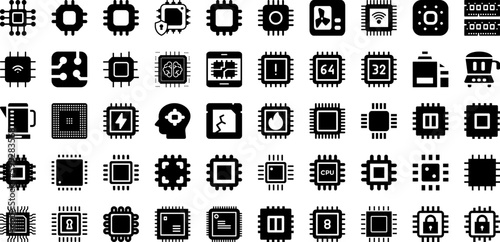 Processor Icon Set Isolated Silhouette Solid Icons With Computer, Symbol, Icon, Processor, Chip, Technology, Vector Infographic Simple Vector Illustration