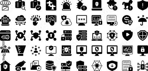 Protect Icon Set Isolated Silhouette Solid Icons With Sign, Outline, Icon, Line, Shield, Symbol, Protection Infographic Simple Vector Illustration