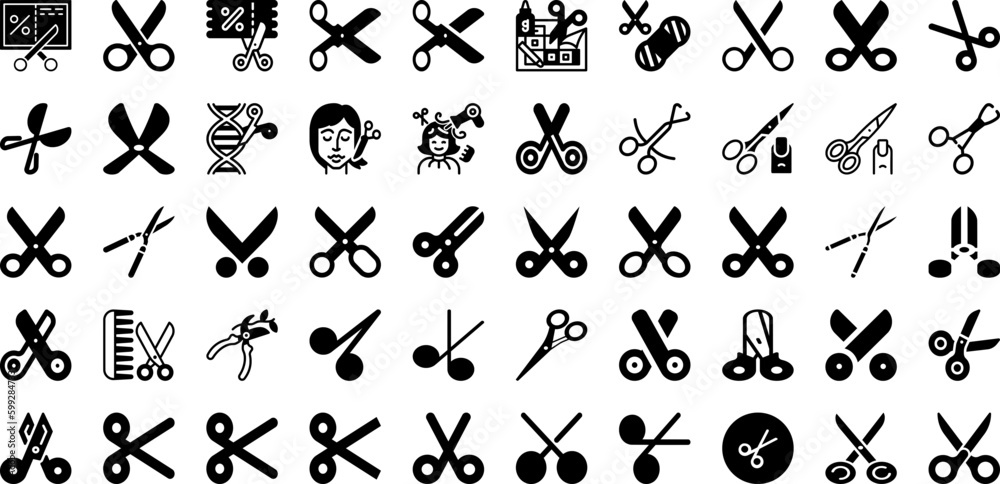 Scissor Icon Set Isolated Silhouette Solid Icons With Icon, Tool ...